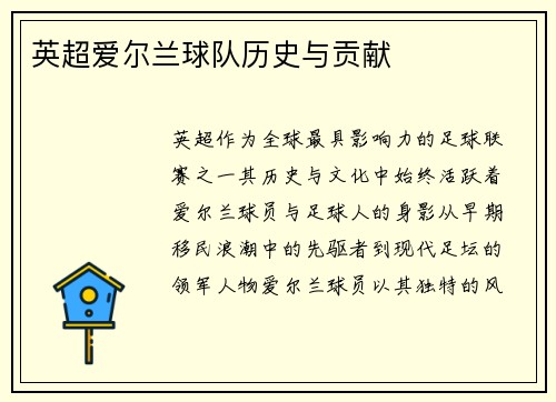 英超爱尔兰球队历史与贡献